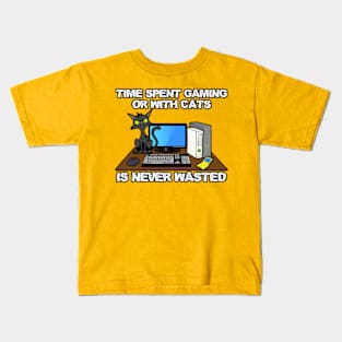 Time Spent Gaming or With Cats Is Never Wasted Kids T-Shirt